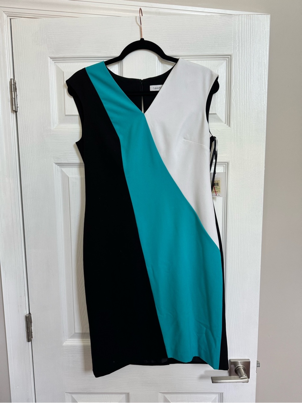 Calvin Klein Teal, Black & White Diagonal Sheath Dress